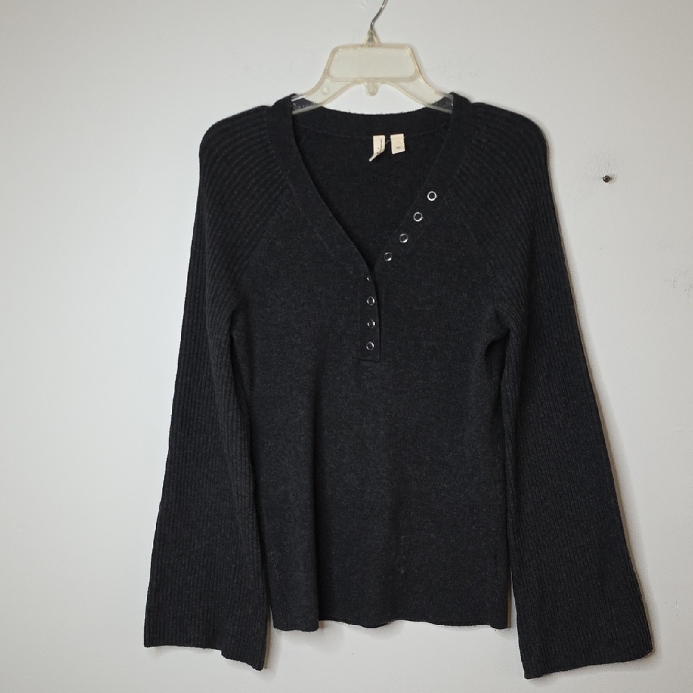 Moth by ANTHROPOLGIE Charcoal Outpost Henley Ribbed Sweater  Sz LARGE